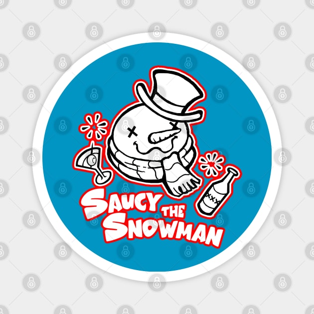 Saucy The Snowman - Frosty Humor - Red Outlined Version Magnet by Nat Ewert Art